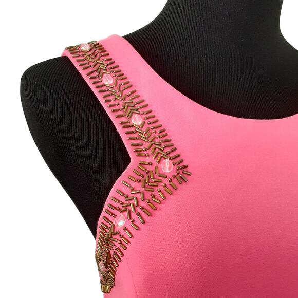 Lilly Pulitzer Largo Shift Dress Beaded Collar Coral Hot Pink Womens 8 Sheath - Picture 5 of 15